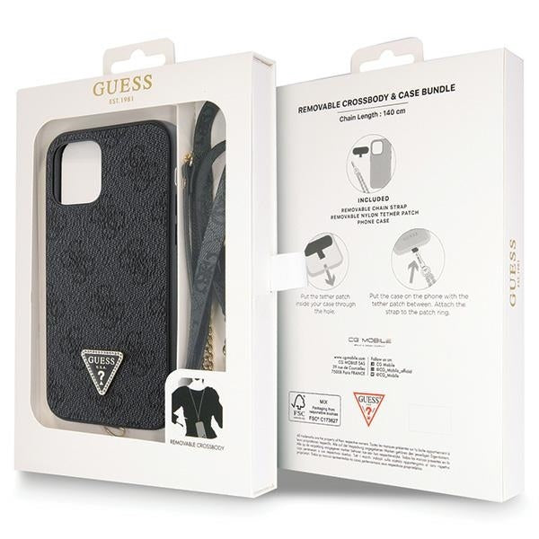 GUESS Crossbody Handy Hülle Case 4G Metall Logo für iPhone 12 / 12 Pro Schwarz