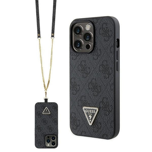 GUESS Crossbody Handy Hülle Case 4G Metall Logo für iPhone 13 Pro Schwarz