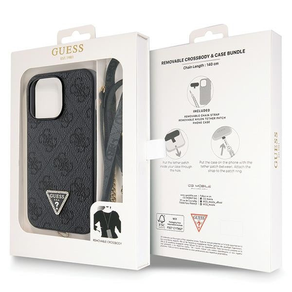 GUESS Crossbody Handy Hülle Case 4G Metall Logo für iPhone 13 Pro Schwarz