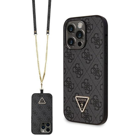 GUESS Crossbody Handy Hülle Case 4G Metall Logo für iPhone 14 Pro Max Schwarz