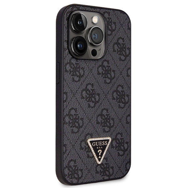 GUESS Crossbody Handy Hülle Case 4G Metall Logo für iPhone 14 Pro Schwarz