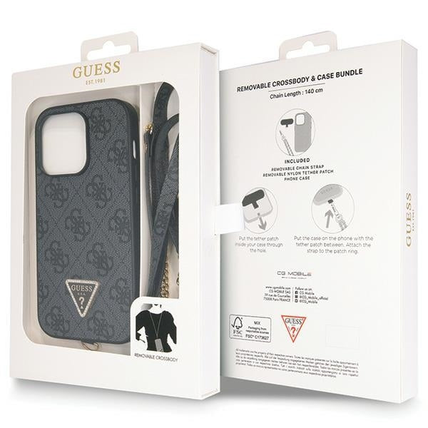 GUESS Crossbody Handy Hülle Case 4G Metall Logo für iPhone 14 Pro Schwarz