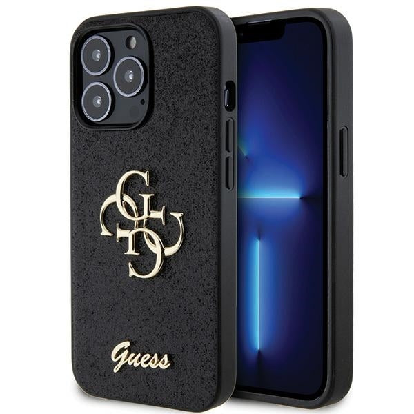 GUESS Handy Hülle Case 4G Big Metall Logo für iPhone 13 / 13 Pro Glitzer Schwarz