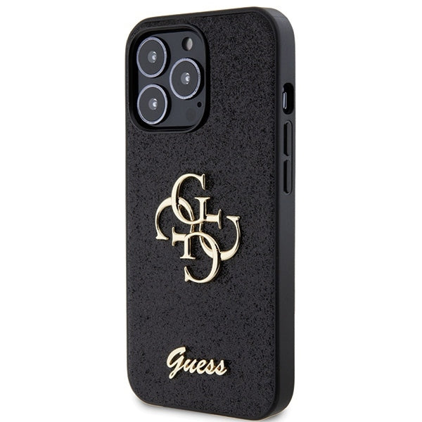 GUESS Handy Hülle Case 4G Big Metall Logo für iPhone 13 / 13 Pro Glitzer Schwarz