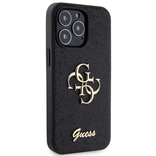 GUESS Handy Hülle Case 4G Big Metall Logo für iPhone 13 / 13 Pro Glitzer Schwarz