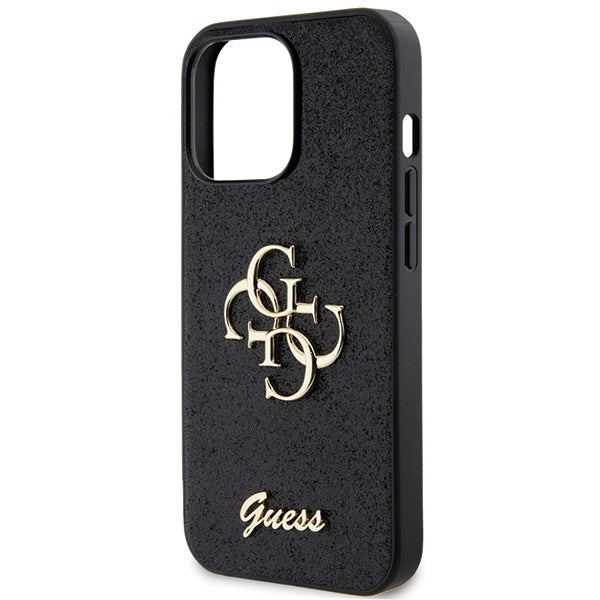 GUESS Handy Hülle Case 4G Big Metall Logo für iPhone 13 / 13 Pro Glitzer Schwarz