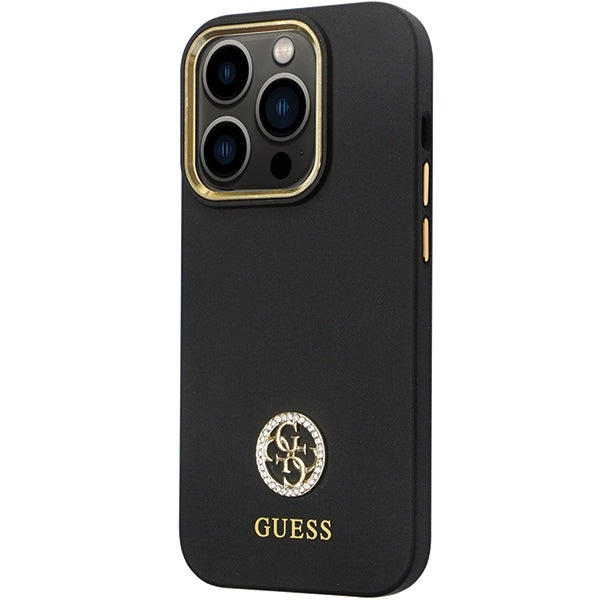 GUESS Handy Hülle Case Silikon 4G Strass Logo für iPhone 14 Pro Schwarz