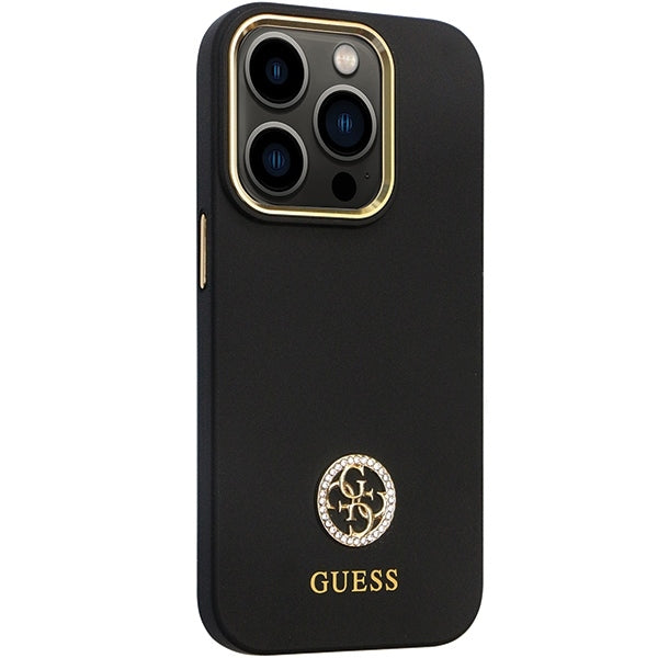 GUESS Handy Hülle Case Silikon 4G Strass Logo für iPhone 14 Pro Schwarz