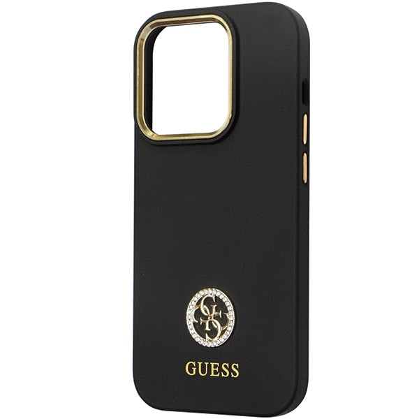 GUESS Handy Hülle Case Silikon 4G Strass Logo für iPhone 14 Pro Schwarz