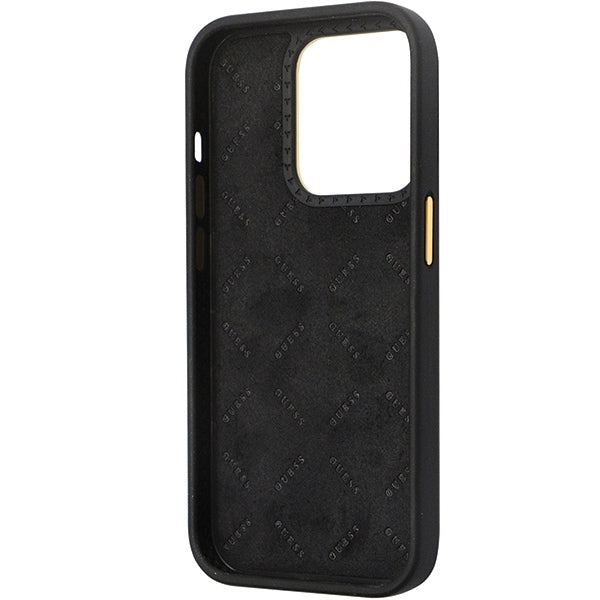 GUESS Handy Hülle Case Silikon 4G Strass Logo für iPhone 14 Pro Schwarz