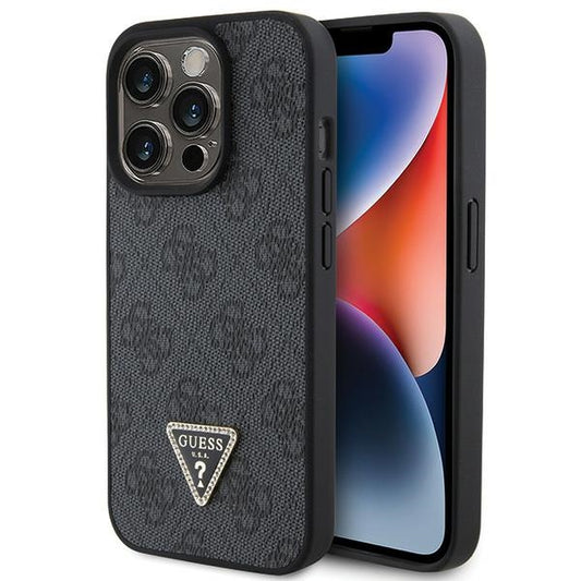 GUESS Handy Hülle Case  Leather 4G Diamond Triangle für iPhone 15 Pro Max Schwarz