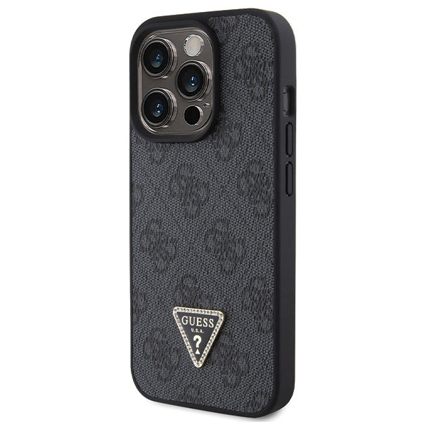 GUESS Handy Hülle Case Leather 4G Diamond Triangle für iPhone 15 Pro Schwarz