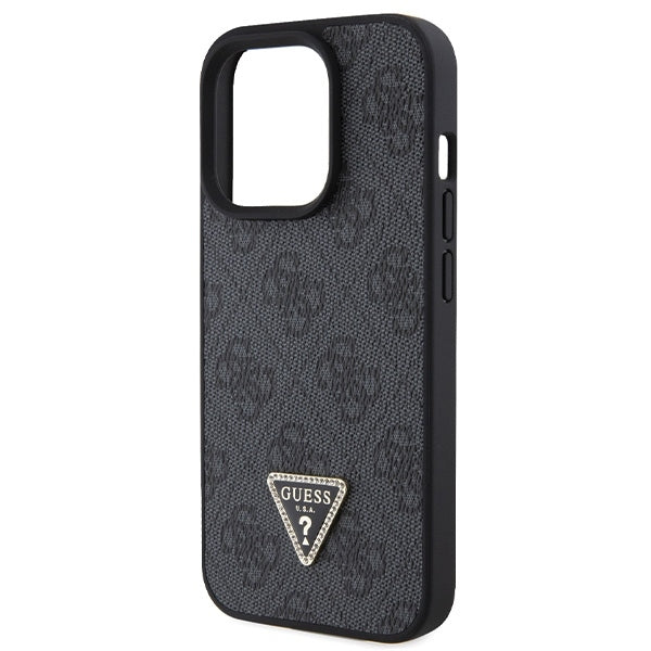 GUESS Handy Hülle Case Leather 4G Diamond Triangle für iPhone 15 Pro Schwarz
