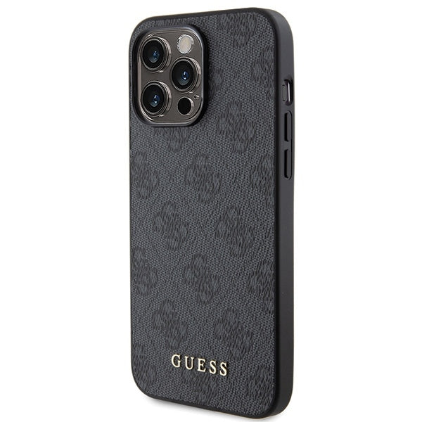 GUESS Handy Hülle Case für iPhone 14 Pro Max 4G Metall Gold Logo Grau
