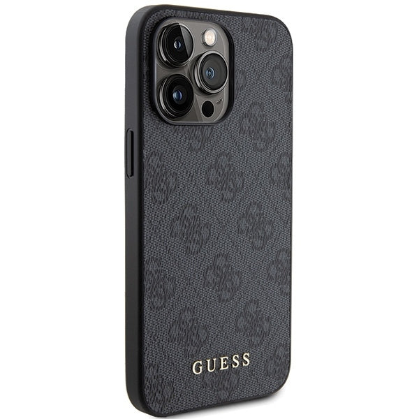 GUESS Handy Hülle Case für iPhone 14 Pro Max 4G Metall Gold Logo Grau