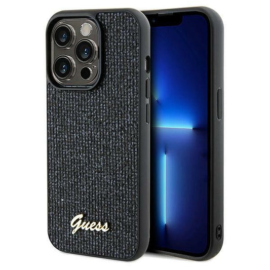 GUESS Handy Hülle Case für iPhone 13 Pro Max Disco Metall Script Schwarz