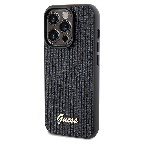 GUESS Handy Hülle Case für iPhone 13 Pro Max Disco Metall Script Schwarz