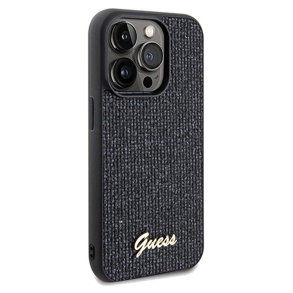 GUESS Handy Hülle Case für iPhone 13 Pro Max Disco Metall Script Schwarz