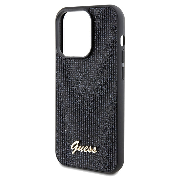 GUESS Handy Hülle Case für iPhone 14 Pro Disco Metall Script Schwarz