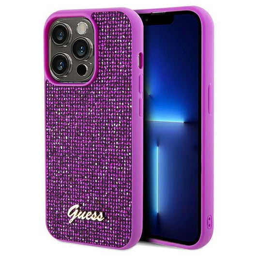 GUESS Handy Hülle Case für iPhone 14 Pro Disco Metall Script Fuchsia