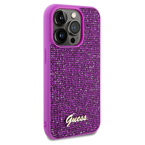 GUESS Handy Hülle Case für iPhone 14 Pro Disco Metall Script Fuchsia