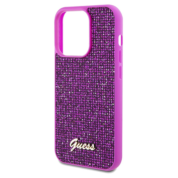 GUESS Handy Hülle Case für iPhone 14 Pro Disco Metall Script Fuchsia