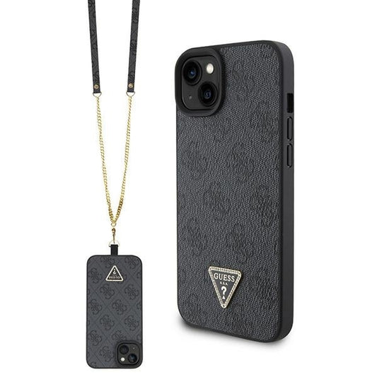 GUESS Crossbody Handy Hülle Case 4G Metall Logo für iPhone 13 / 14 / 15 Schwarz