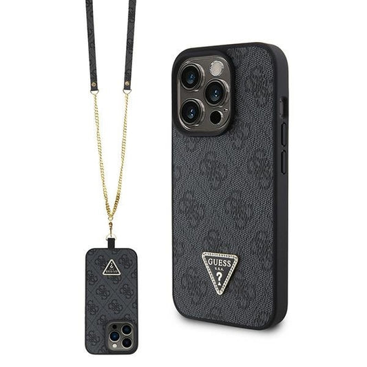 GUESS Crossbody Handy Hülle Case 4G Metall Logo für iPhone 15 Pro Max Schwarz