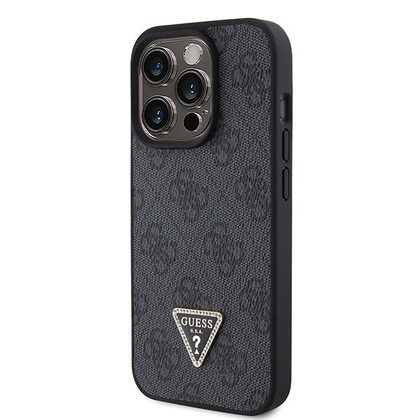 GUESS Crossbody Handy Hülle Case 4G Metall Logo für iPhone 15 Pro Schwarz