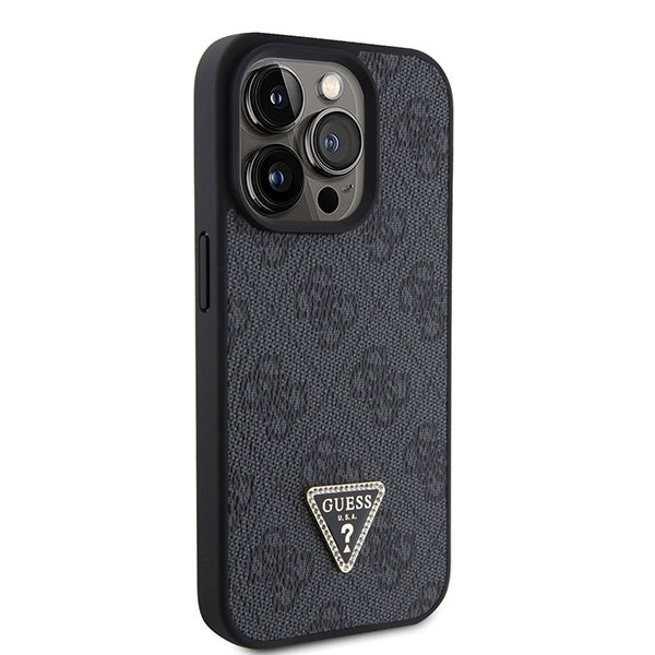 GUESS Crossbody Handy Hülle Case 4G Metall Logo für iPhone 15 Pro Schwarz