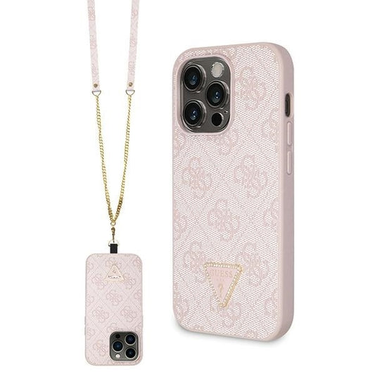 GUESS Crossbody Handy Hülle Case 4G Metall Logo für iPhone 15 Pro Max Pink