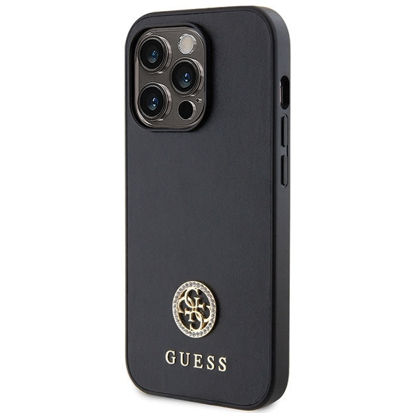 GUESS Handy Hülle Case Silikon 4G Strass Logo für iPhone 15 Pro Max Schwarz