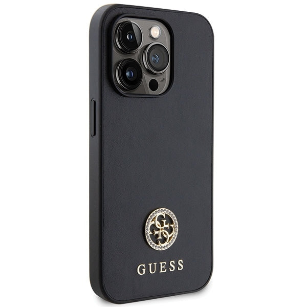GUESS Handy Hülle Case Silikon 4G Strass Logo für iPhone 15 Pro Max Schwarz