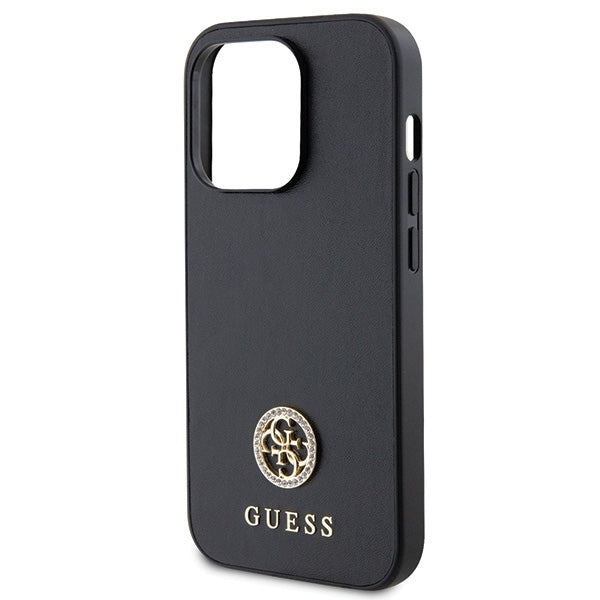 GUESS Handy Hülle Case Silikon 4G Strass Logo für iPhone 15 Pro Max Schwarz