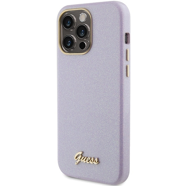GUESS Handy Hülle Case für iPhone 15 Pro Max Glitzer Glossy Lilac Pink