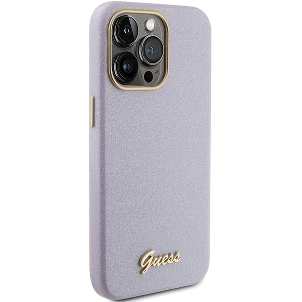 GUESS Handy Hülle Case für iPhone 15 Pro Max Glitzer Glossy Lilac Pink