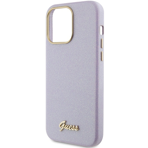GUESS Handy Hülle Case für iPhone 15 Pro Max Glitzer Glossy Lilac Pink