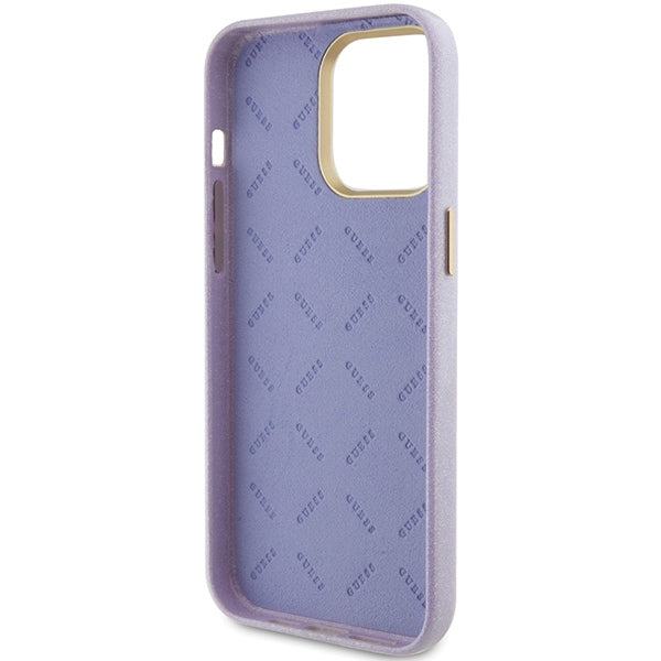 GUESS Handy Hülle Case für iPhone 15 Pro Max Glitzer Glossy Lilac Pink