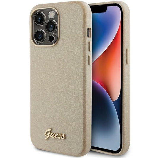 GUESS Handy Hülle Case für iPhone 15 Pro Max Glitzer Glossy Gold