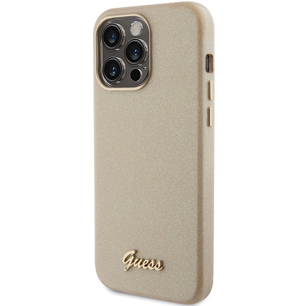 GUESS Handy Hülle Case für iPhone 15 Pro Max Glitzer Glossy Gold