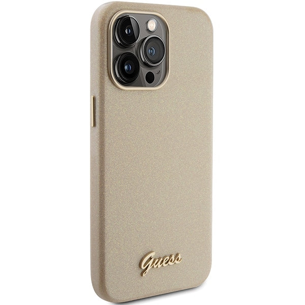 GUESS Handy Hülle Case für iPhone 15 Pro Max Glitzer Glossy Gold