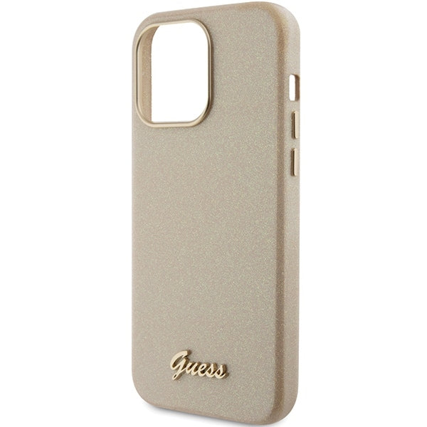 GUESS Handy Hülle Case für iPhone 15 Pro Max Glitzer Glossy Gold