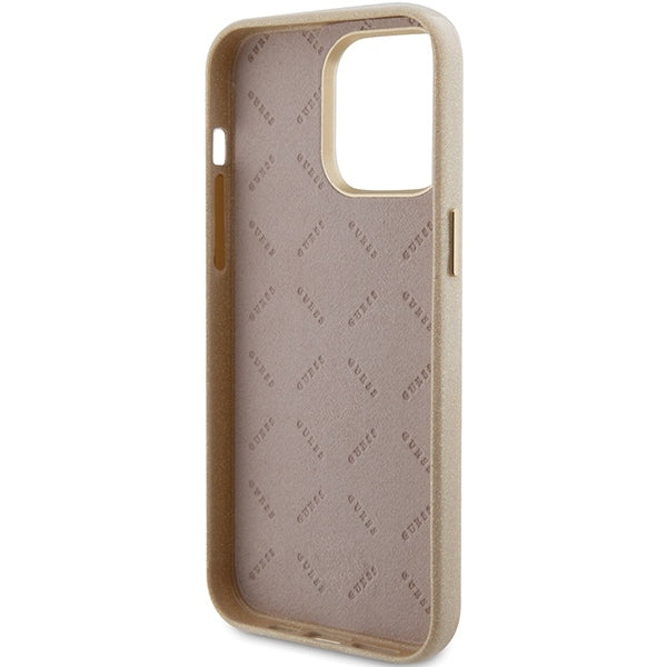 GUESS Handy Hülle Case für iPhone 15 Pro Max Glitzer Glossy Gold