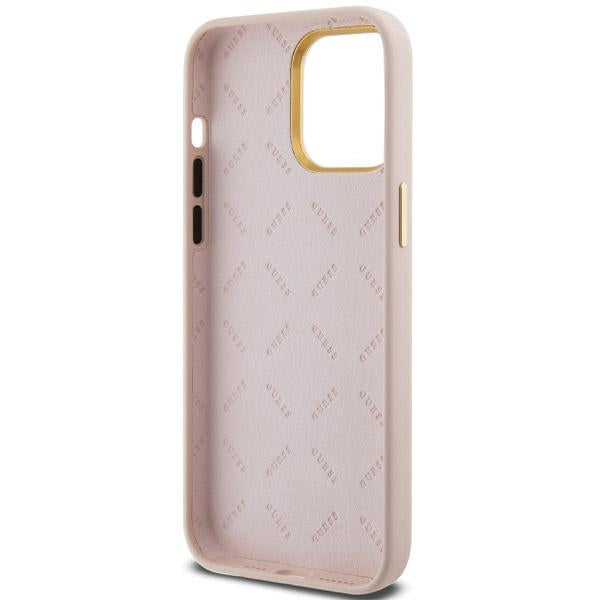 GUESS Handy Hülle Case Silicone Script Metal Logo & Rahmen für iPhone 15 Pro Max Pink