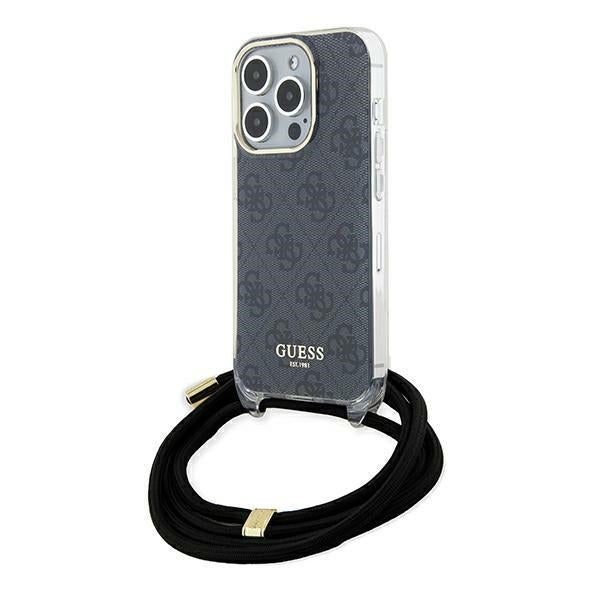 GUESS Crossbody Cord Handy Hülle Case 4G Logo für iPhone 15 Pro Max Schwarz