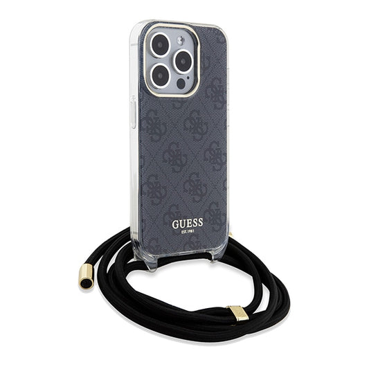 GUESS Crossbody Cord Handy Hülle Case 4G Logo für iPhone 15 Pro Max Schwarz