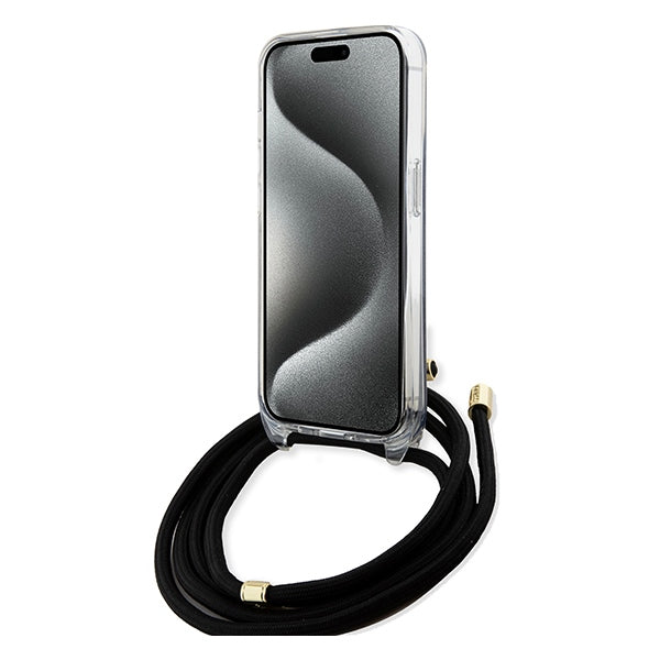 GUESS Crossbody Cord Handy Hülle Case 4G Logo für iPhone 15 Pro Max Schwarz