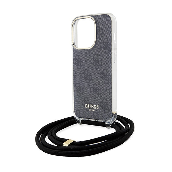 GUESS Crossbody Cord Handy Hülle Case 4G Logo für iPhone 15 Pro Max Schwarz