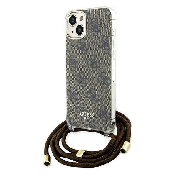 GUESS Crossbody Cord Handy Hülle Case 4G Logo für iPhone 13 / 14 / 15 Braun