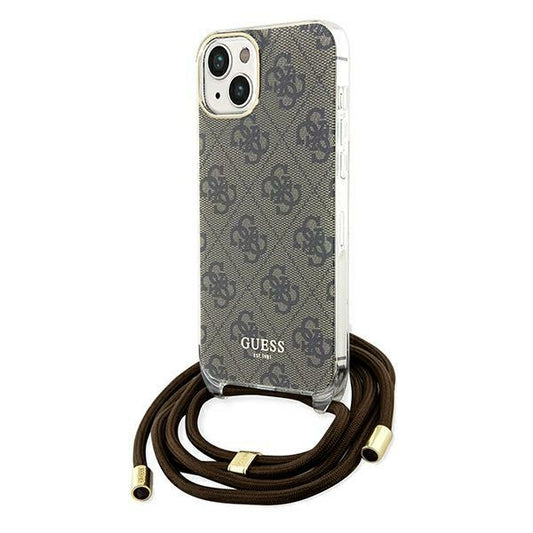 GUESS Crossbody Cord Handy Hülle Case 4G Logo für iPhone 13 / 14 / 15 Braun